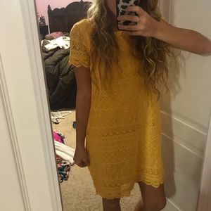 short sleeve yellow lace dress